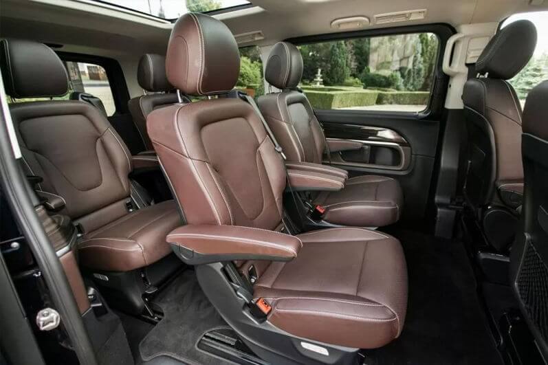 Brown leather seats in a Mercedes-Benz V-Class