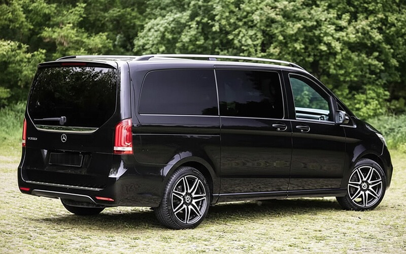 Black Mercedes-Benz V-Class, rear three-quarter view