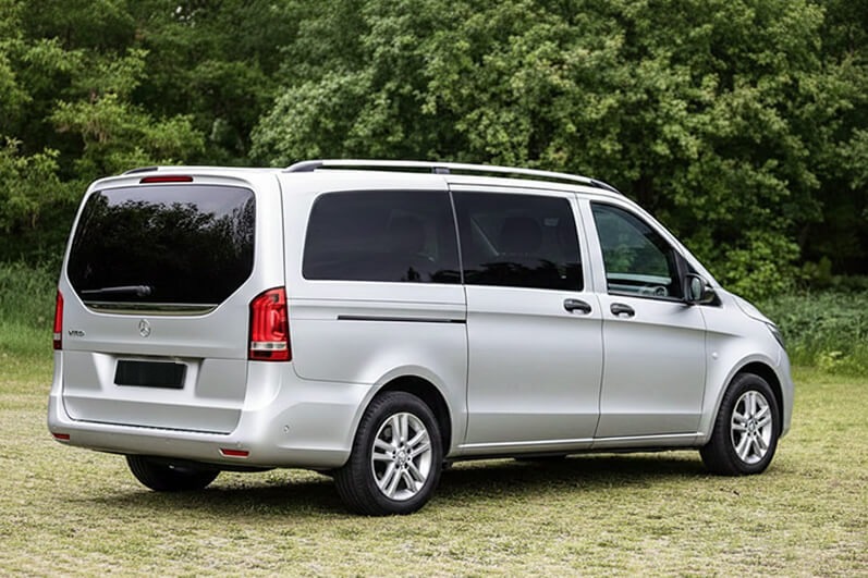Silver Mercedes-Benz Vito, rear three-quarter view